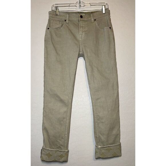 Johnny Was Reina Cuffed Sage Green Boyfriend‎ Jeans Women’s Sz 25 Embroidered - Picture 2 of 9